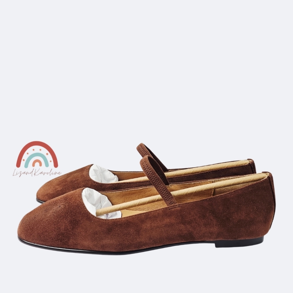 New! Madewell Greta Ballet Leather Suede Mary Jane Flats in Soft Mahogany - Picture 5 of 16